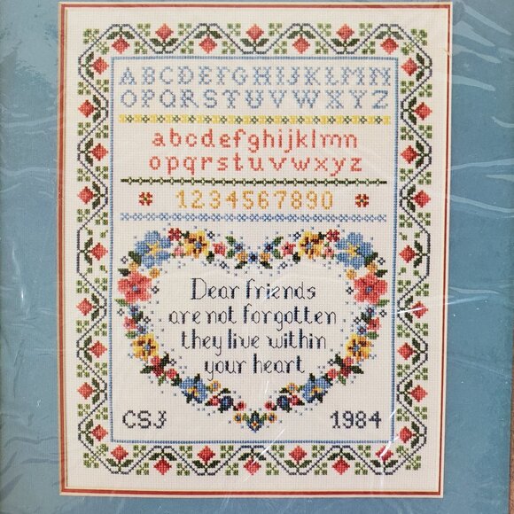 Vintage 1984 DIMENSIONS Counted Cross Stitch Kit 7865 Friendship Heart 11" × 14" - Picture 2 of 4